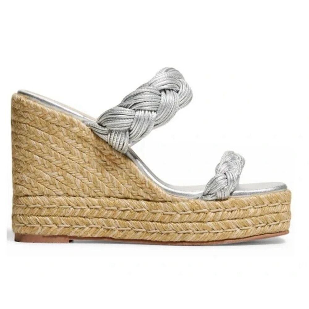 Stuart Weitzman braida espadrille silver wedge sandal size 8.5 - Picture 12 of 13